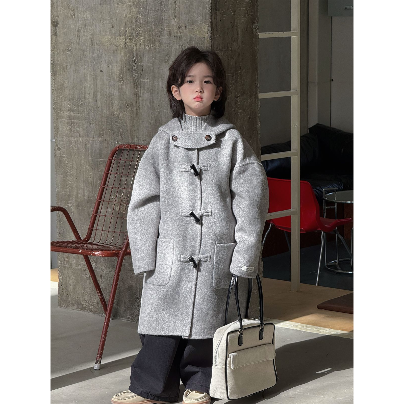 LJ-72528-柠檬匠童品童装男童大衣2025冬款连帽双面羊毛大衣儿童