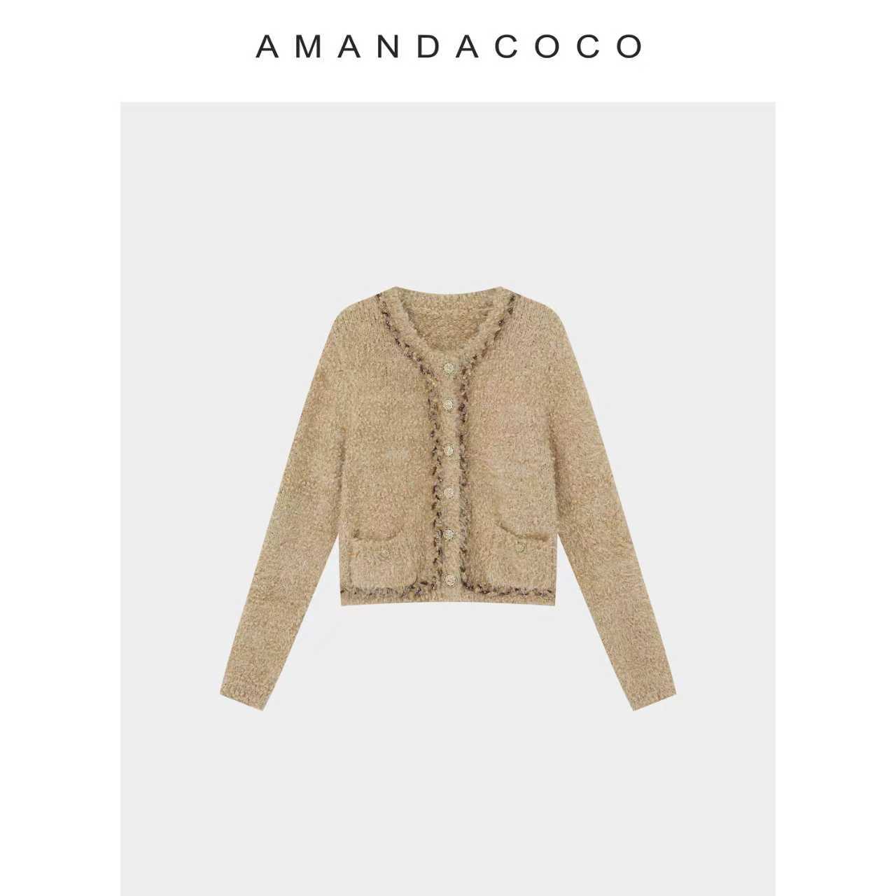 香草可颂～25秋冬重工法式串珠亮丝氛围感软糯针织衫