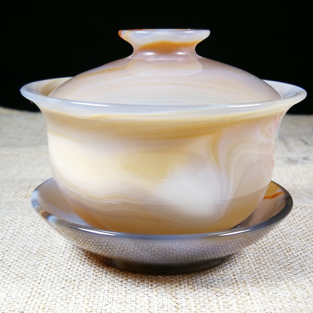 巴西玛瑙茶盖碗尺寸88×50