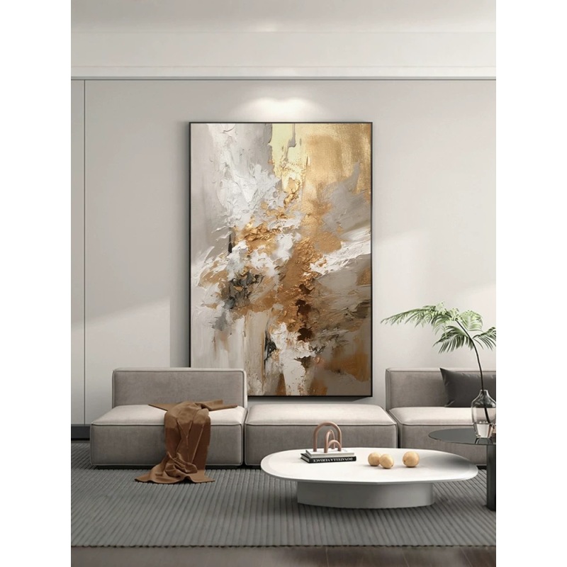 纯手绘油画《金韵》现代简约客厅卧室装饰画黑白灰金典挂画