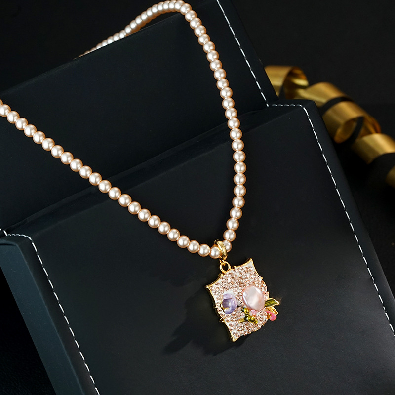 铜吊坠 网络爆款莫奈花园系列天然巴洛克油画风花朵镜框可拆卸吊