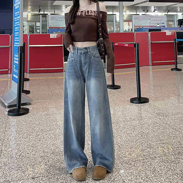 2025秋冬新款高腰显瘦垂感阔腿裤百搭牛仔梨形身材阔腿裤