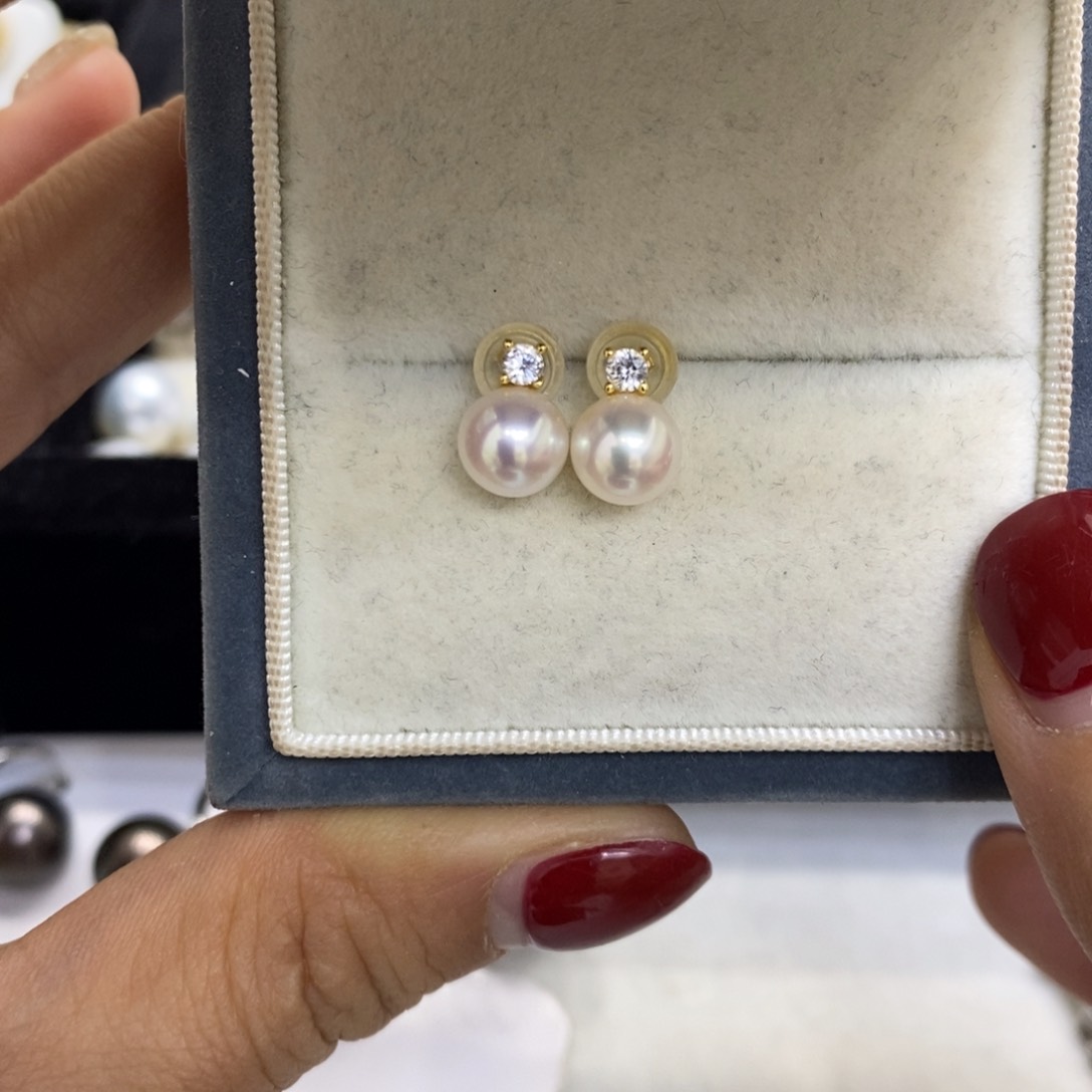 淡水珍珠耳饰银S925镀金镶嵌