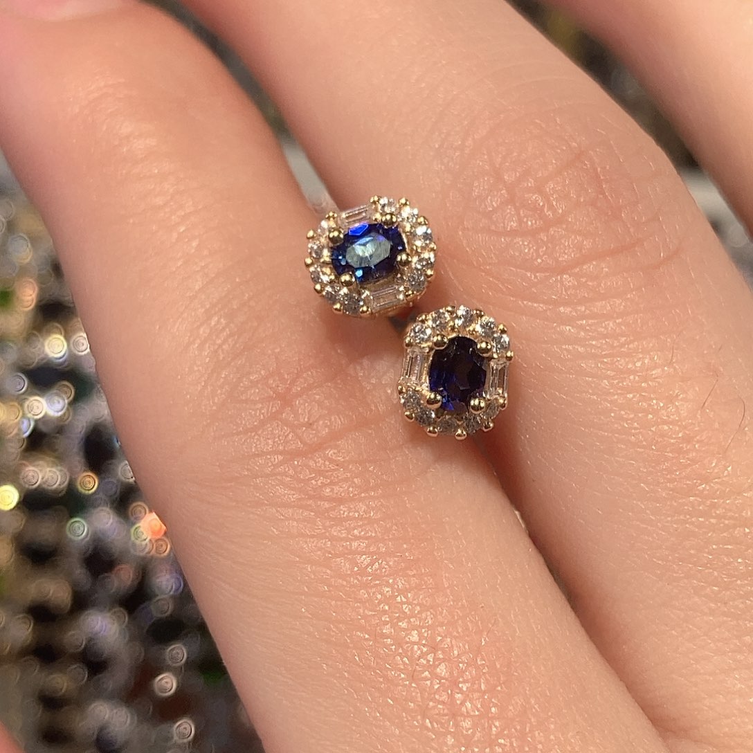 蓝宝石耳饰银S925镶嵌