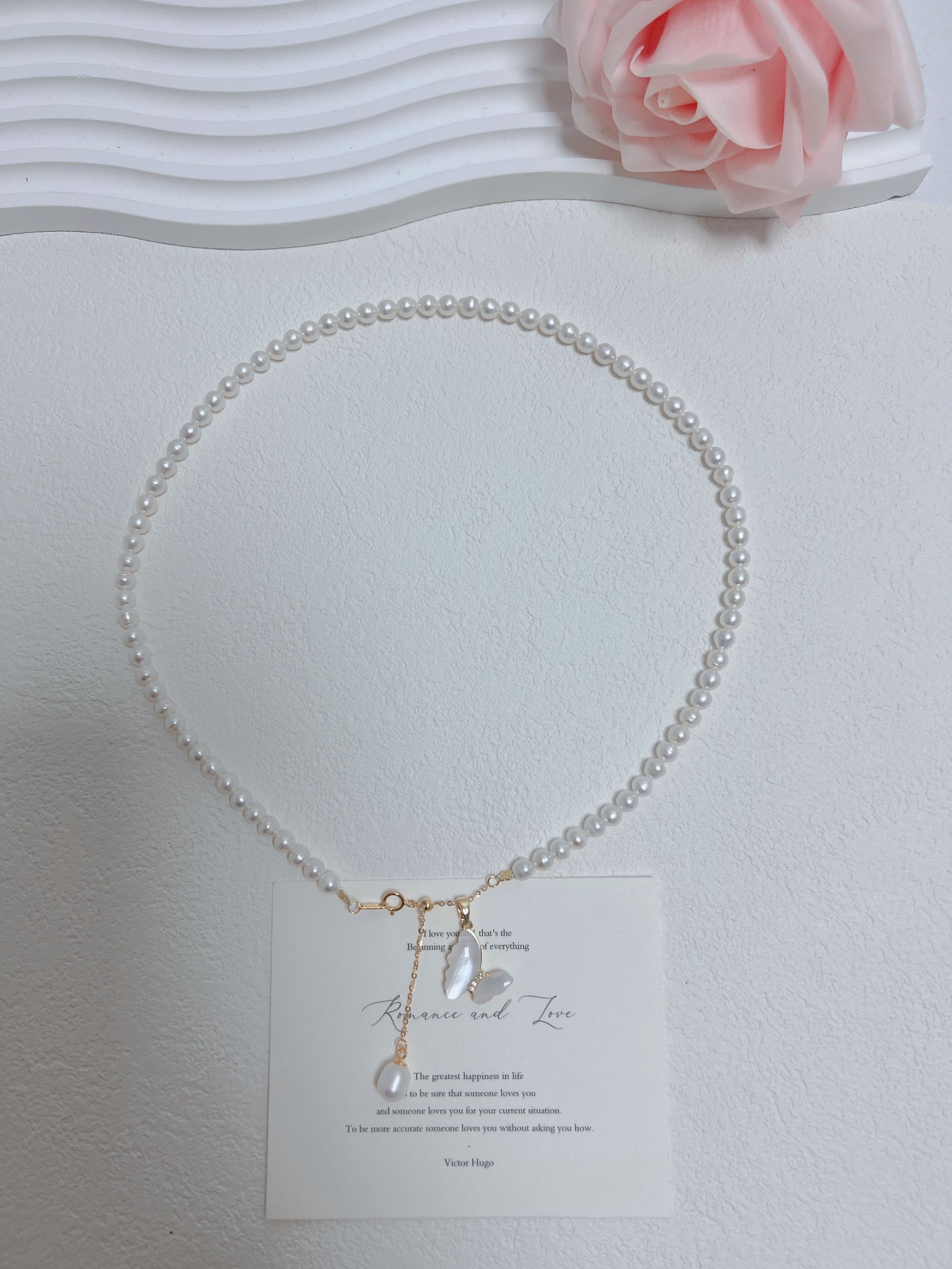 天然淡水珍珠A39#4-5M蝴蝶设计款S925珍珠项链100%天然珍珠项链