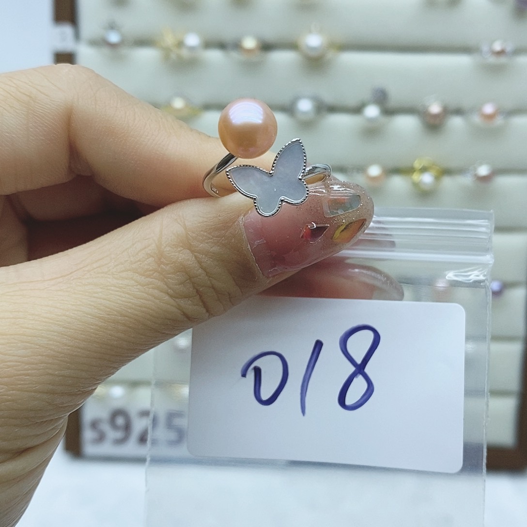 淡水珍珠戒指银S925镶嵌018
