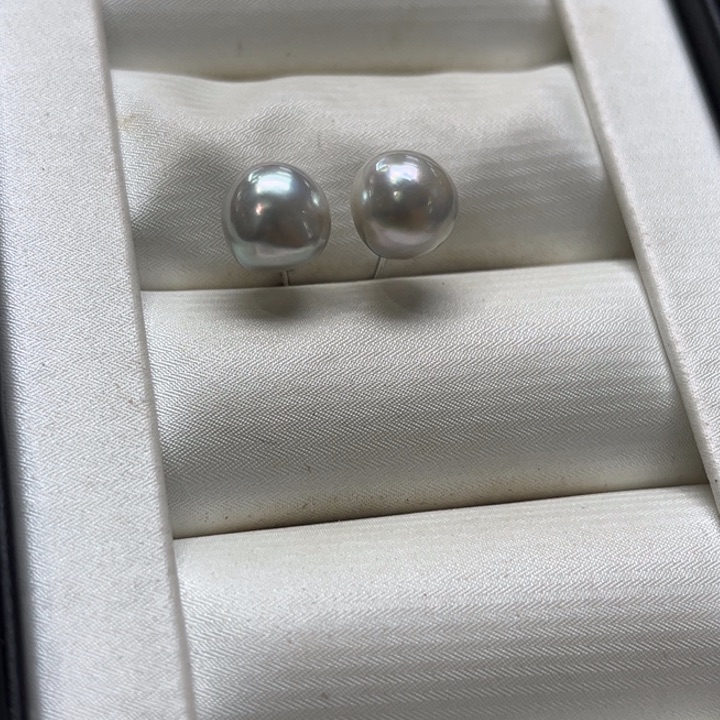 银S925镶嵌耳饰海水珍珠8-9mm