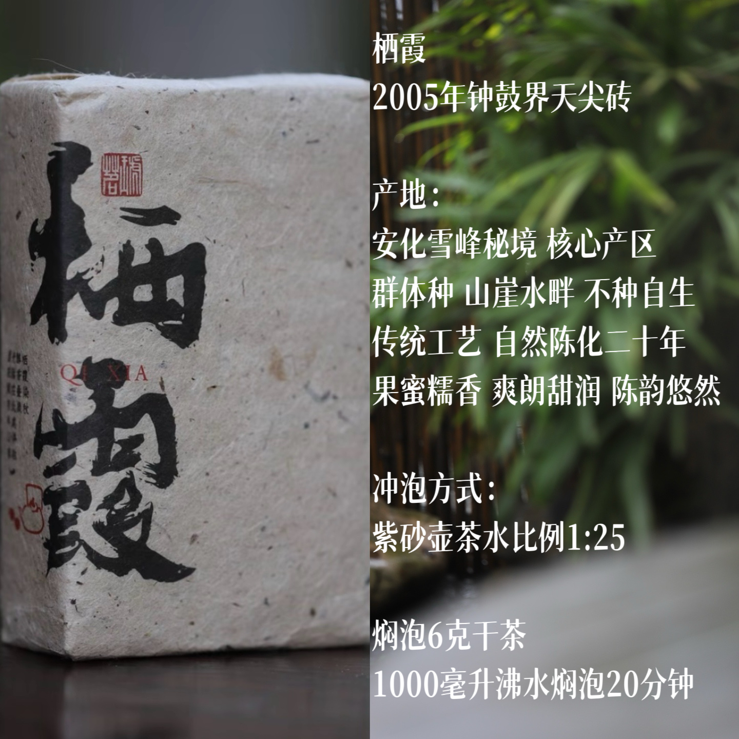 【栖霞】2005年钟鼓界天尖砖  琥逸  安化黑茶  220g