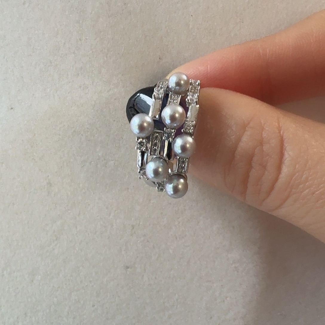 s***e海水珍珠银S925镶嵌戒指繁星戒指