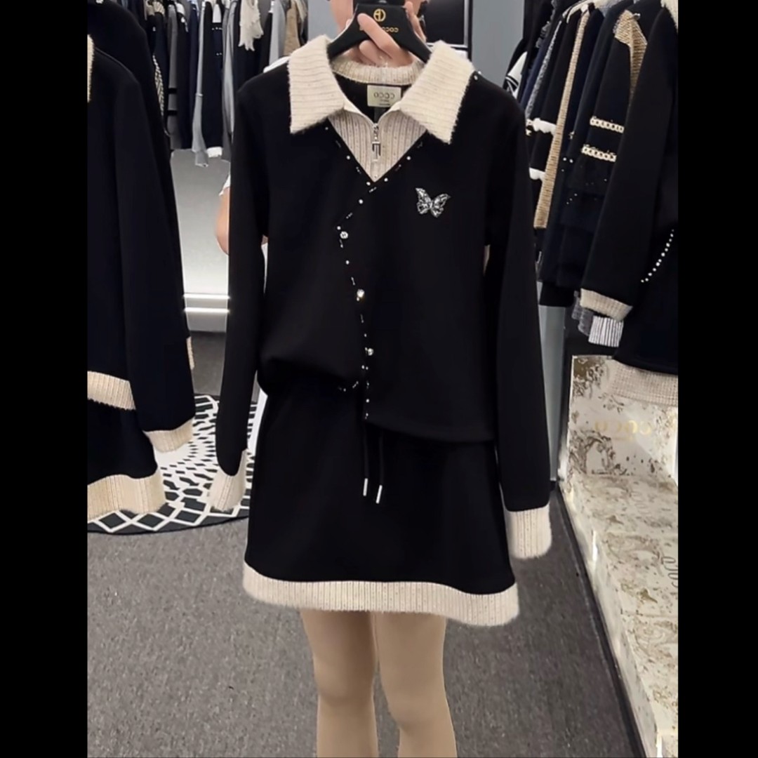 【宠粉价】（加绒）时尚女装黑色重工设计师春季轻奢国风套装TZ-859