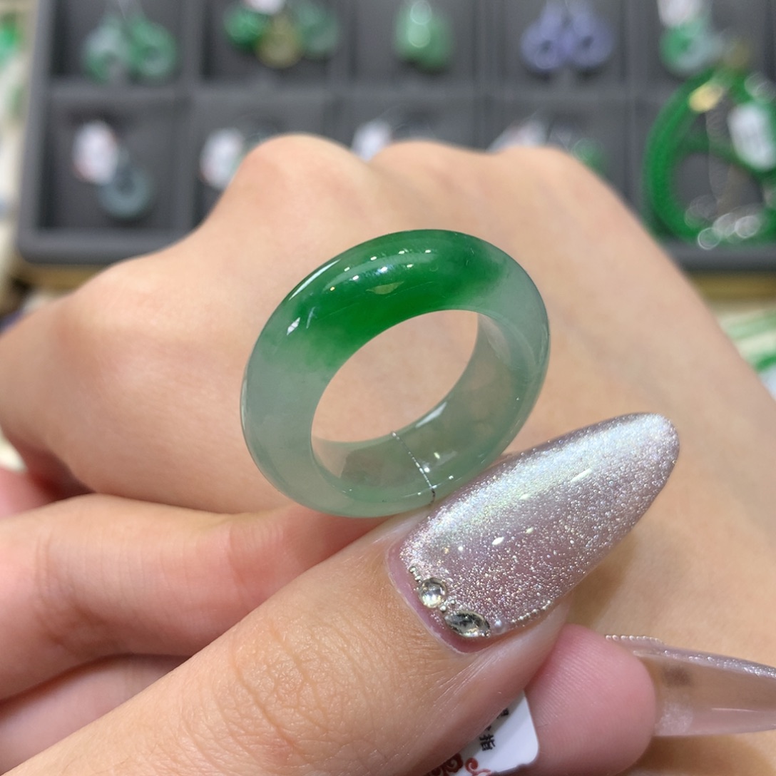 翡翠戒指未镶嵌15-16聚宝盆微瑕