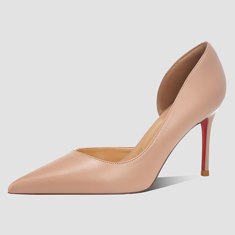 哑光侧空红底鞋~浅口尖头细跟高跟鞋御姐时尚法式简约2025年新款