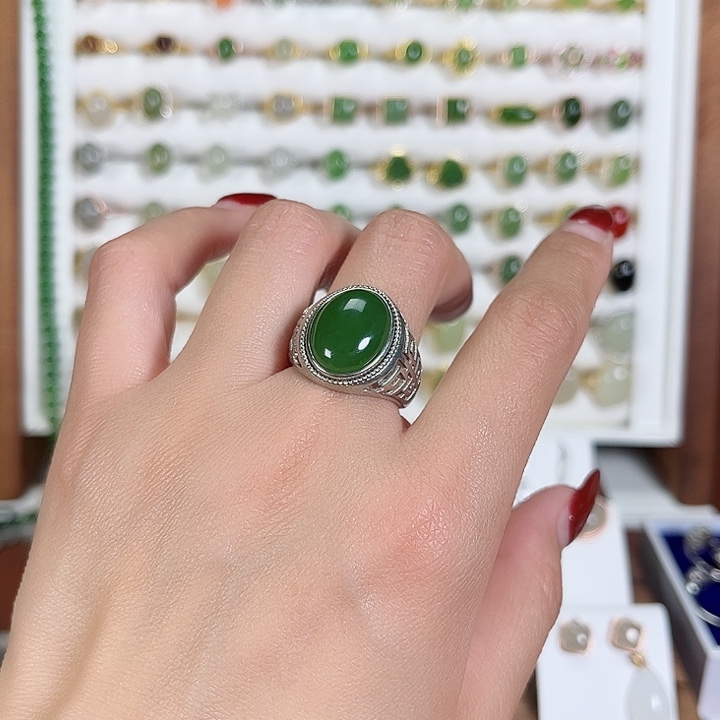 和田玉戒指银S925镶嵌