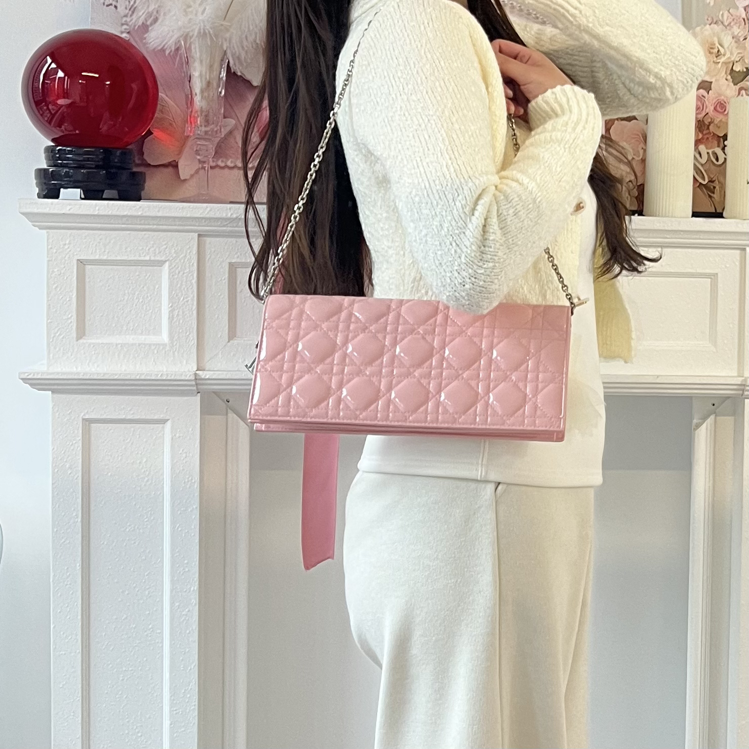 95新 DIOR/迪奥 dior樱花粉woc单肩斜挎包