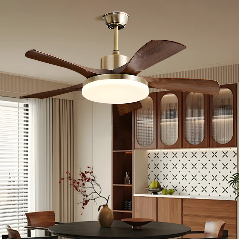 客厅风扇灯2025新款中古风胡桃木色主卧变频吸顶风扇灯餐厅吊扇灯