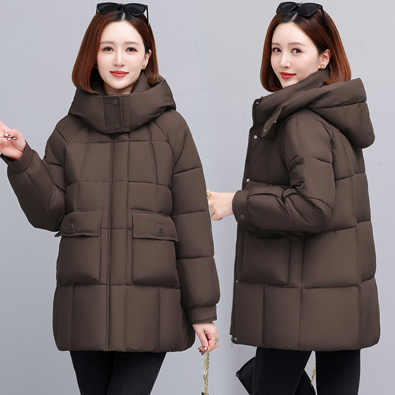 中长款棉服女款2025新款韩版显瘦冬季时尚宽松洋气保暖连帽厚棉袄