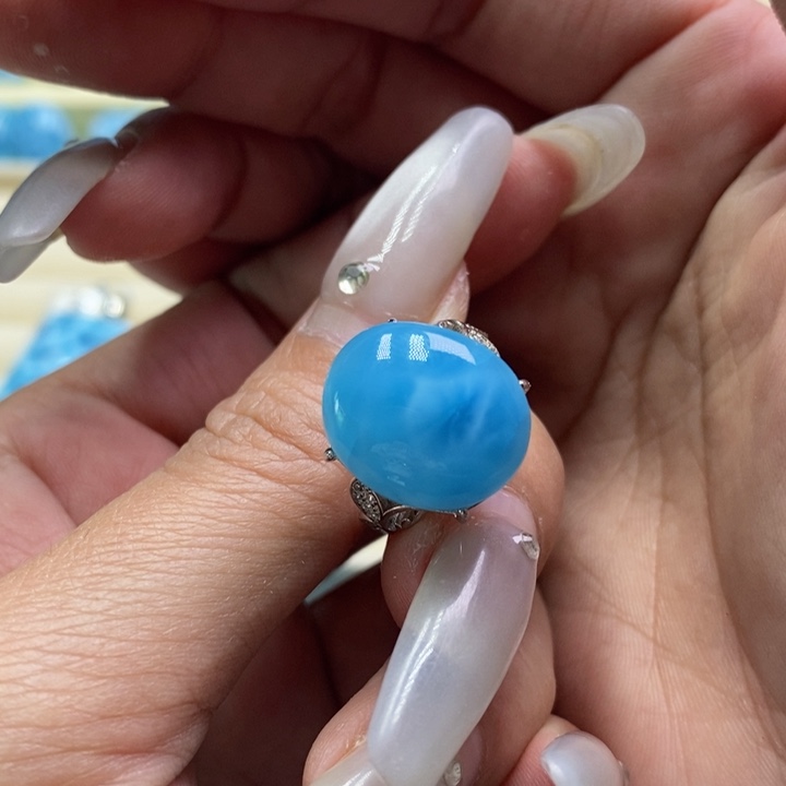 针钠钙石（海纹石）银S925镶嵌戒指