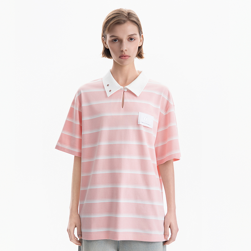 QUARTER IN NIGHT夏季新款时尚休闲百搭上衣条纹polo衫