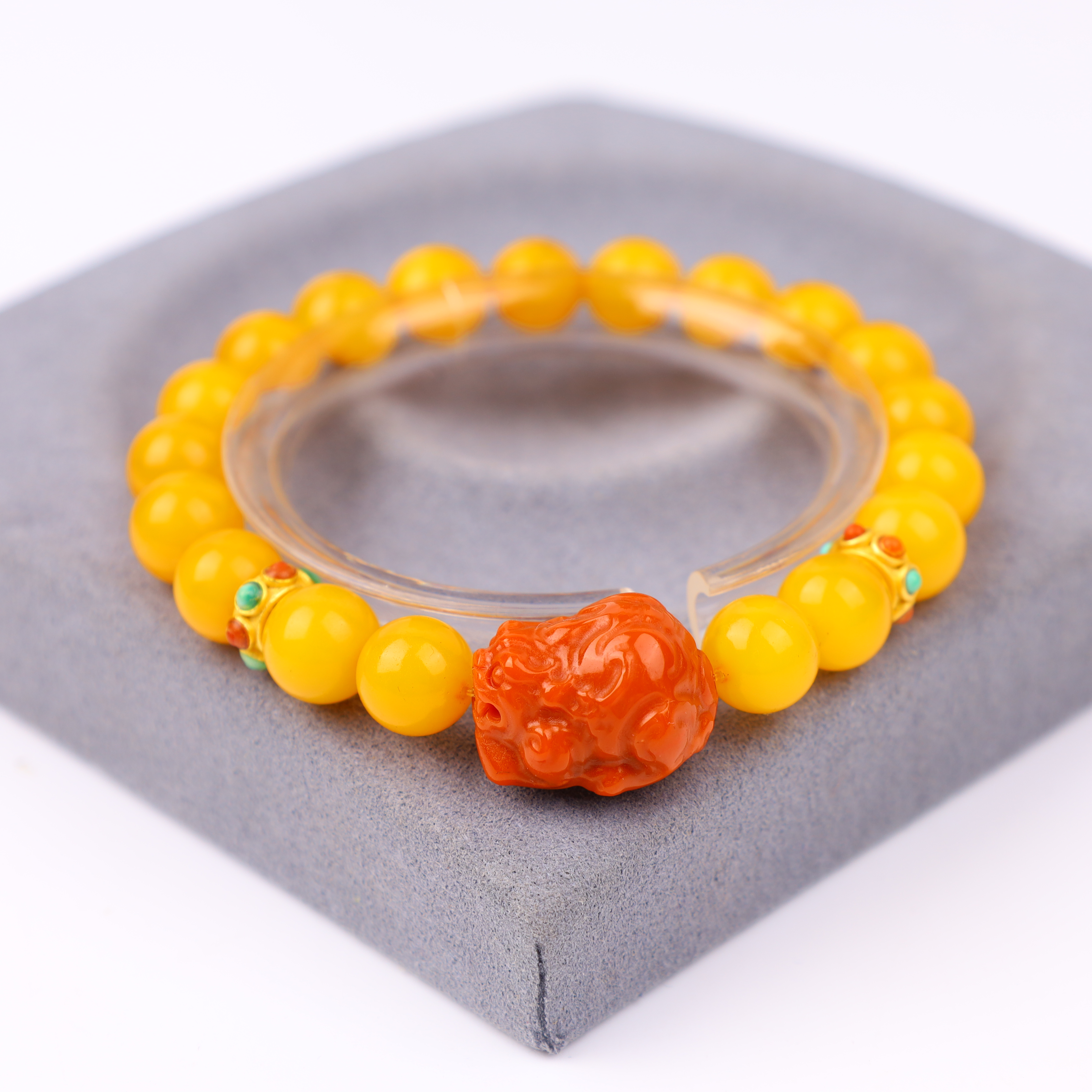 【心如珠宝赐福】蜜蜡南红貔貅手串 SH1014