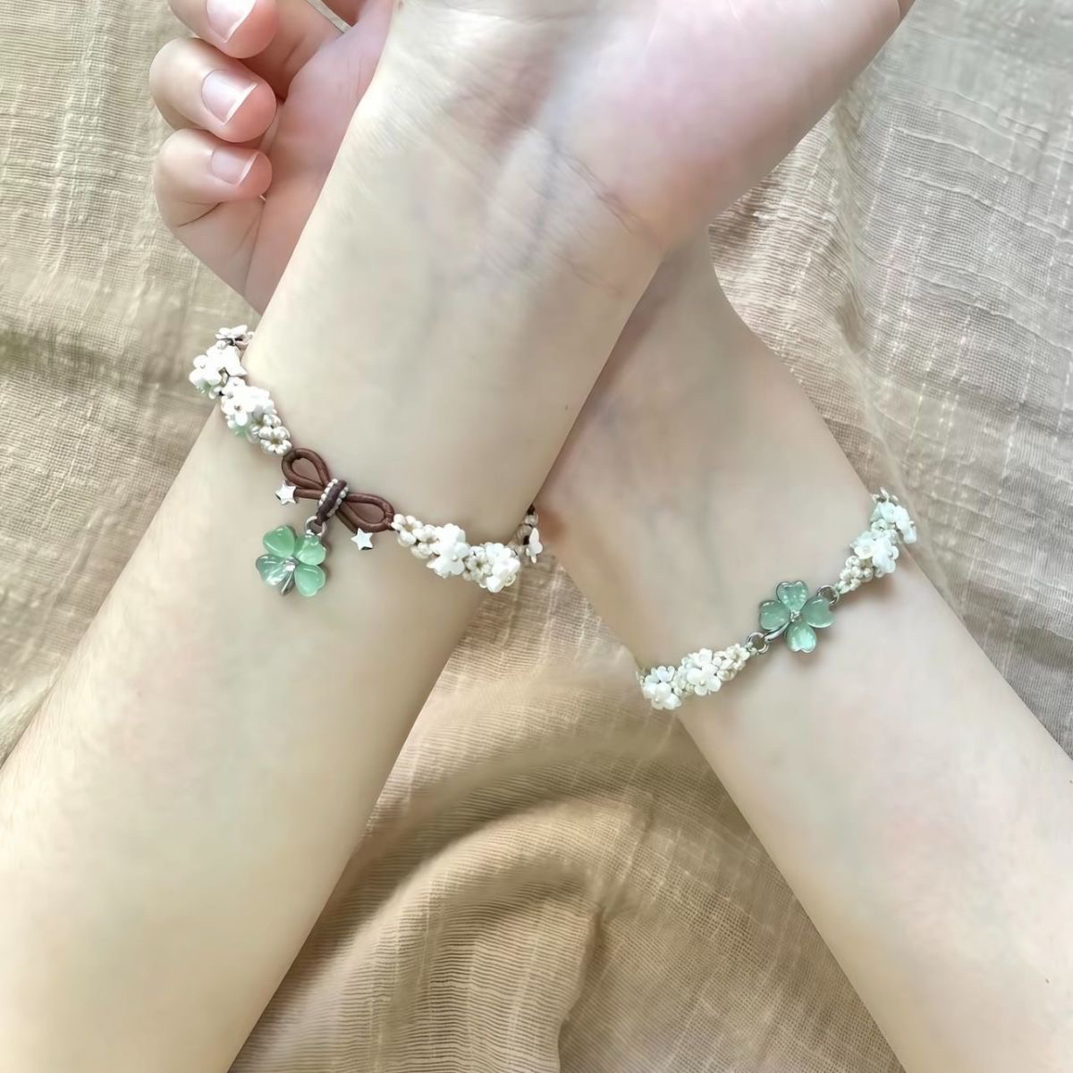 铜合金手链 【四叶草多巴胺】精致手工编织蝴蝶清新显白闺蜜手绳