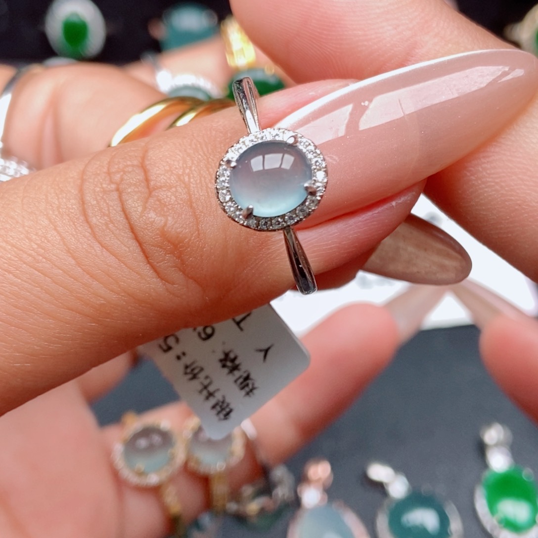 翡翠戒指银S925镶嵌42452