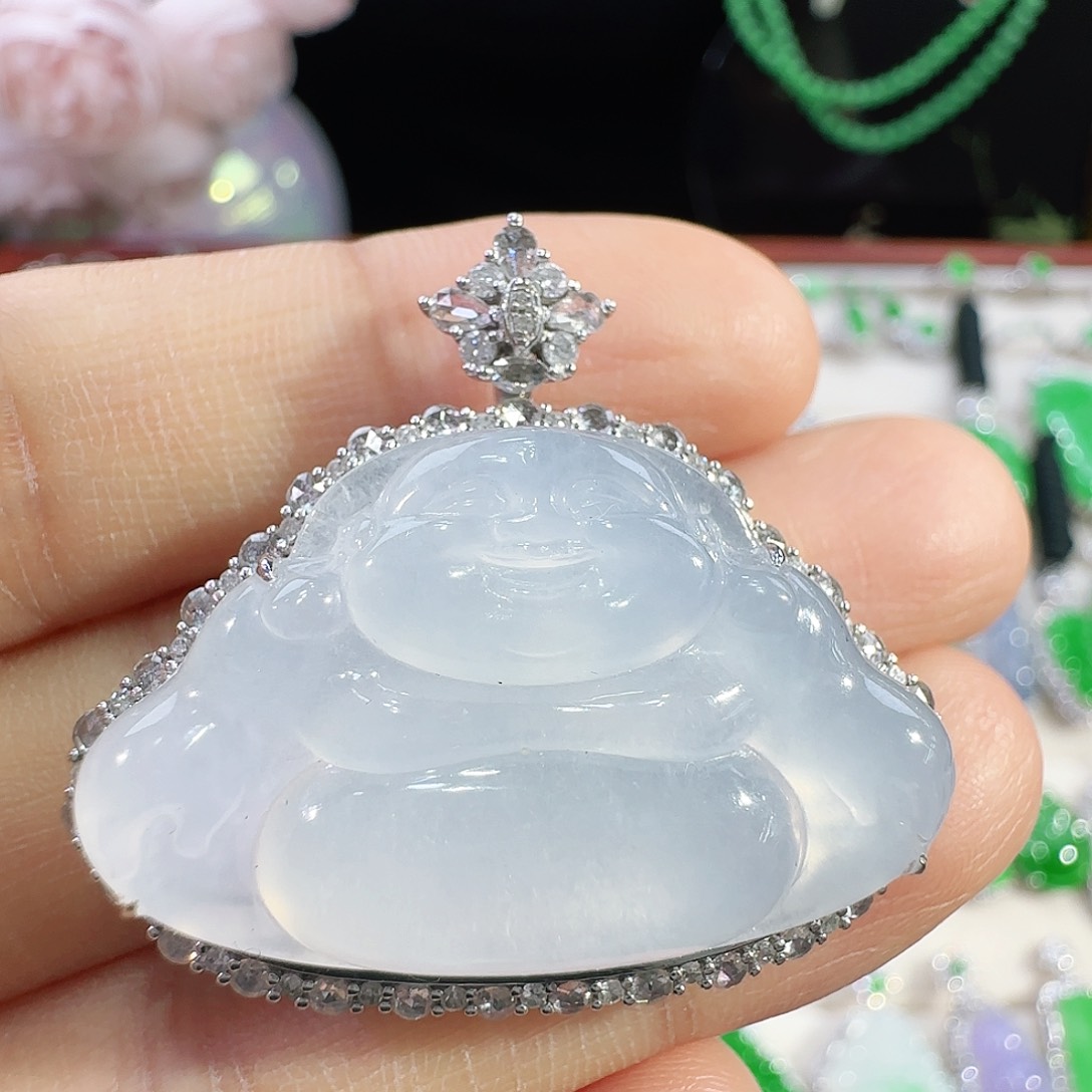 翡翠吊坠(不含链)18K金镶嵌