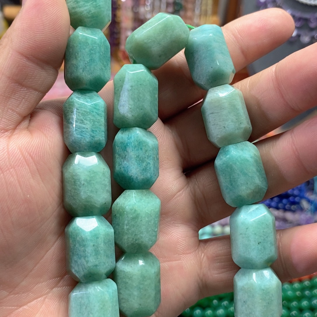 玛瑙/玉髓未镶嵌珠宝半成品天然天河石桶珠一条卡15mm