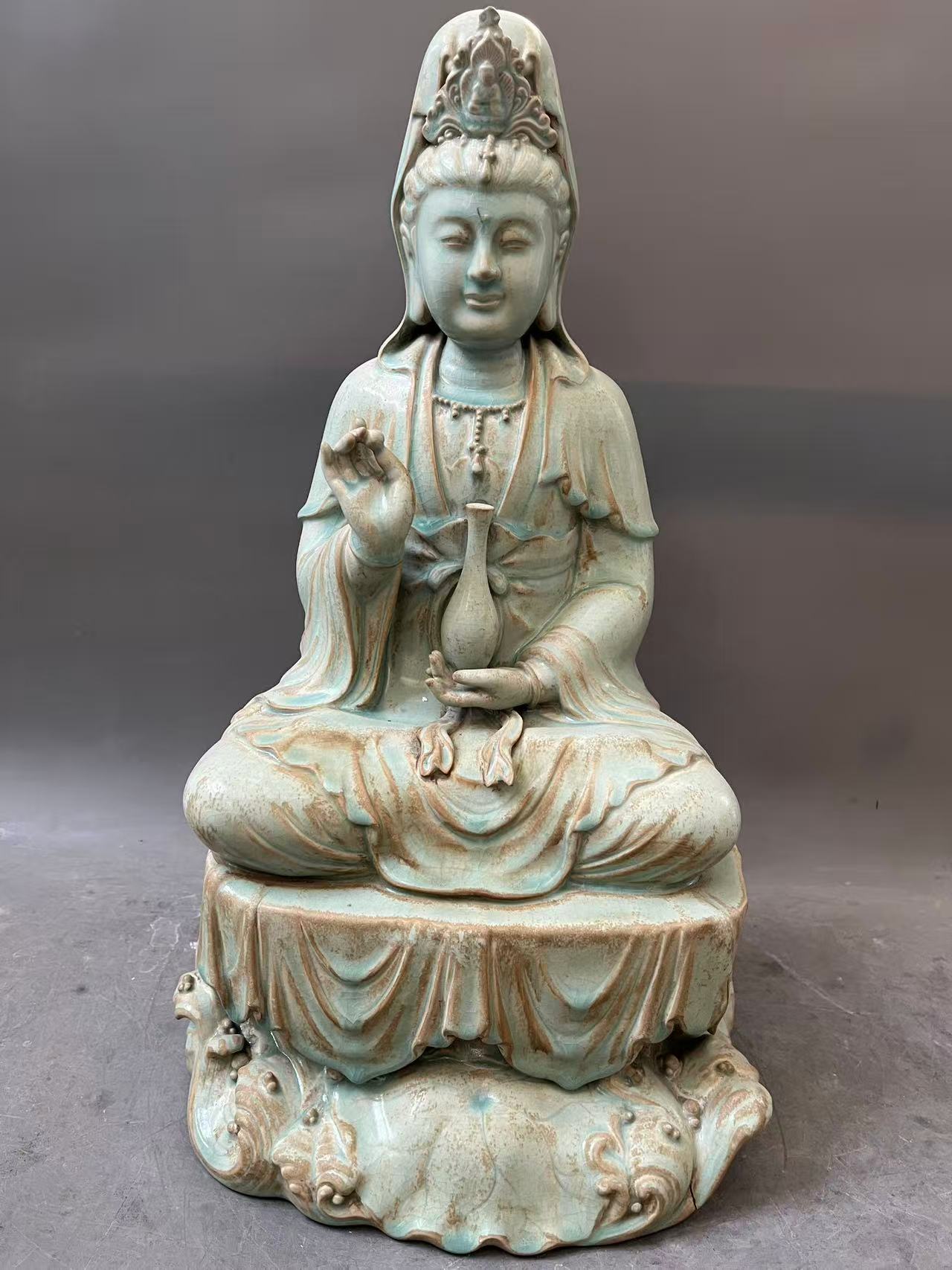 仿古瓷 瓷器观音摆件纯手工
