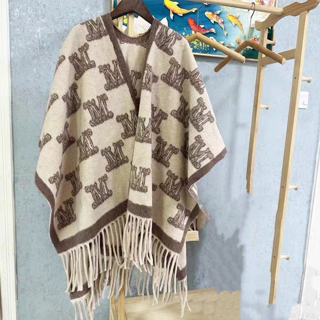 H010-1#围巾新款仿羊毛混纺斗篷保暖披肩空调房毛毯升级加厚两用