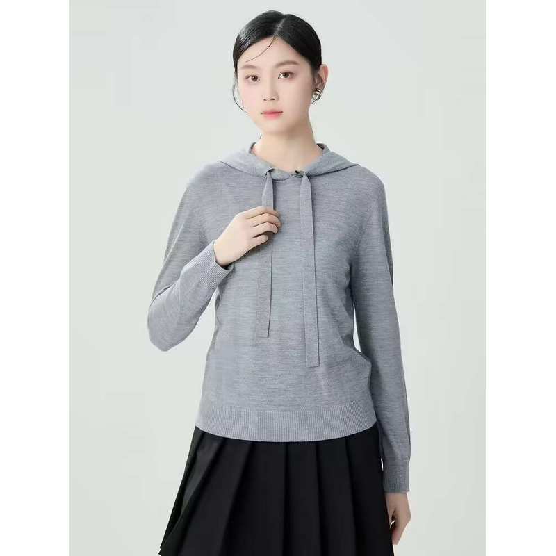 【商场同款】春秋百搭纯色连帽针织衫上衣女1399450-4T08943-035