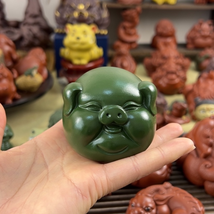 紫砂茶宠紫砂绿泥福猪