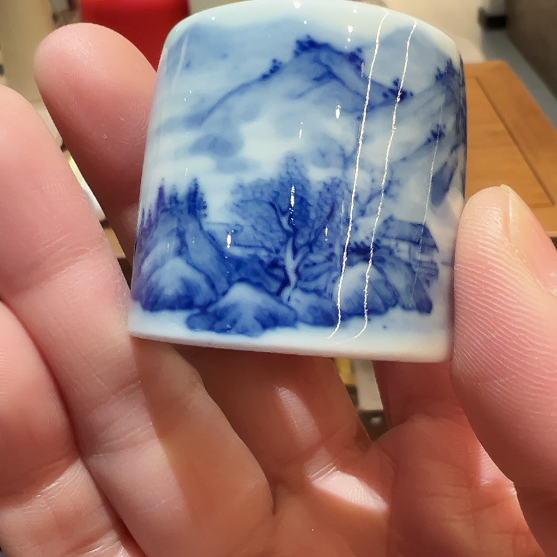 怡琅柴窑手工手绘山水盖置