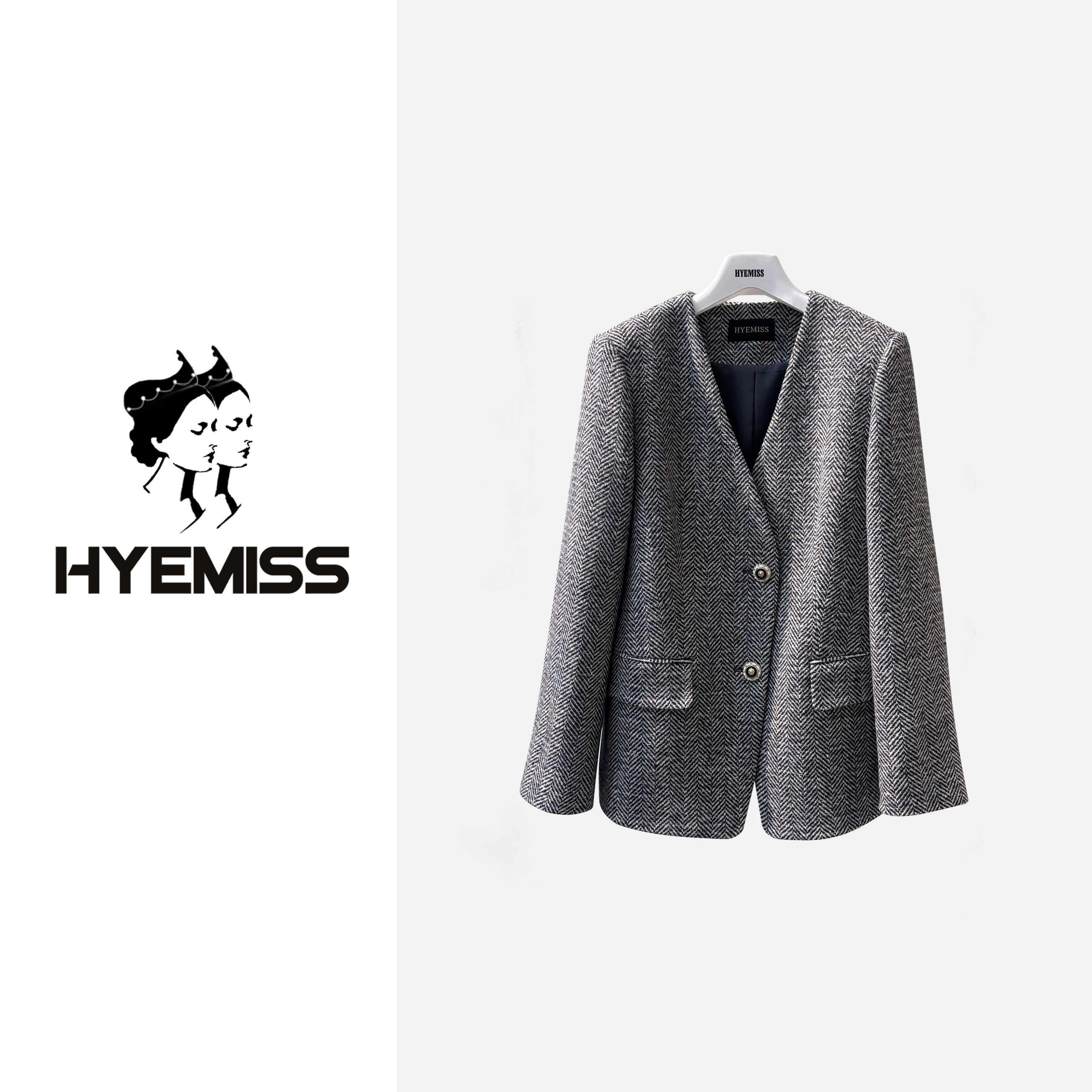 羊毛亮片花色粗毛呢人字纹百搭气质奢华小香风西装外套JK260003