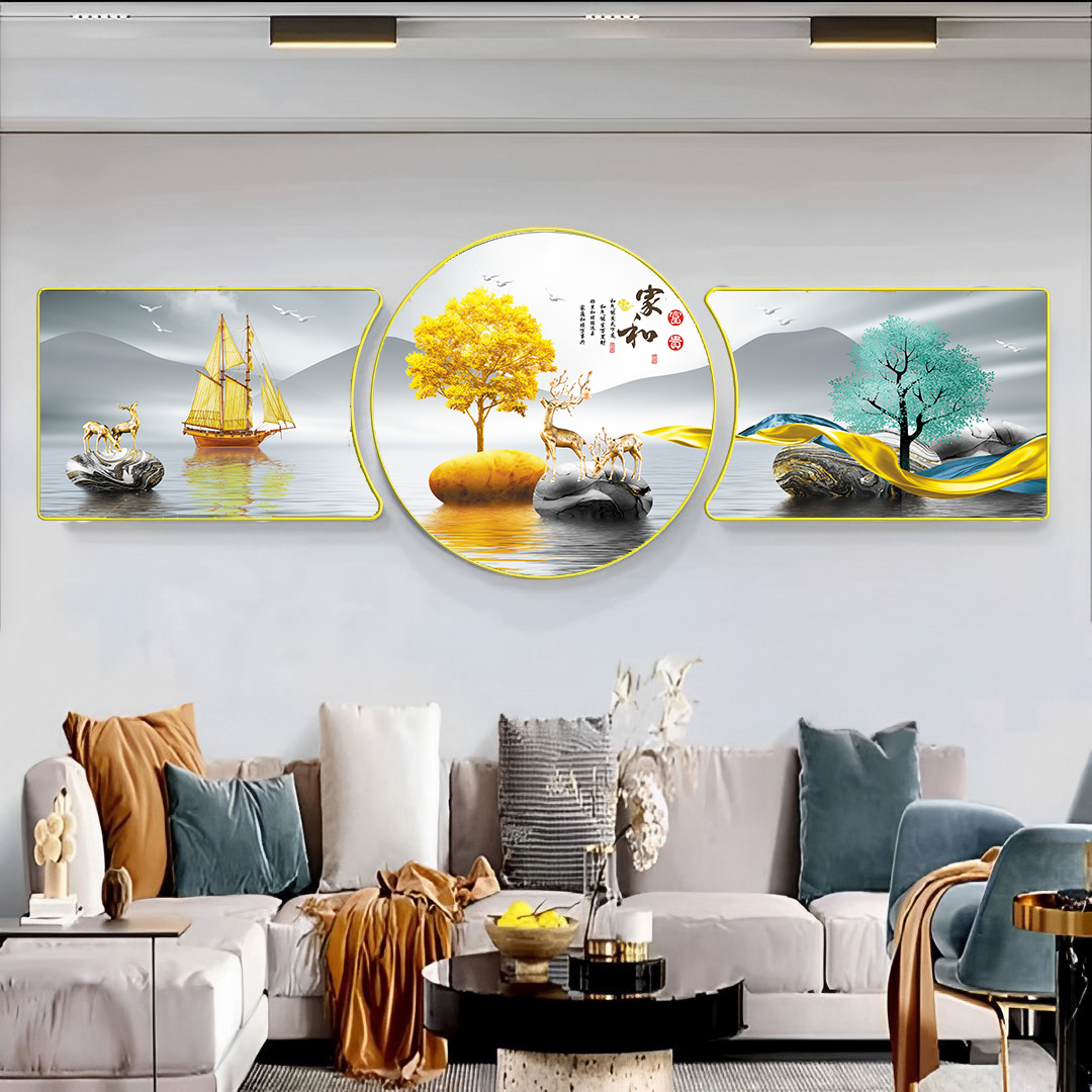 Y01家和富贵新款珠联璧合中式新中式山水挂画客厅沙发背景墙挂画