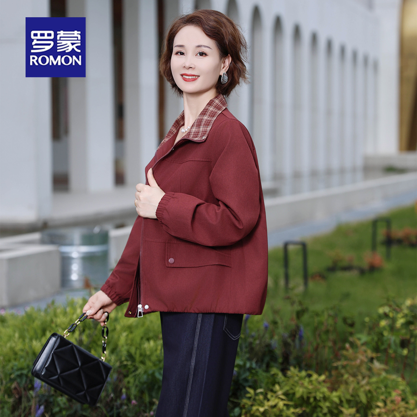 罗蒙中年妈妈装秋季外套洋气中老年女装春秋新款夹克高贵短款风衣