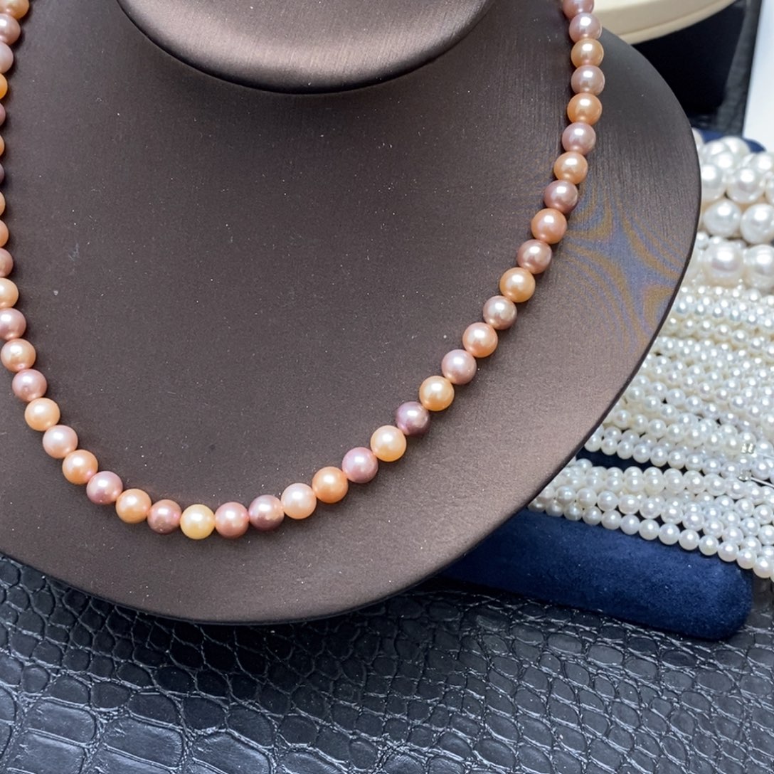 大理石磁石糖果色珍珠项链