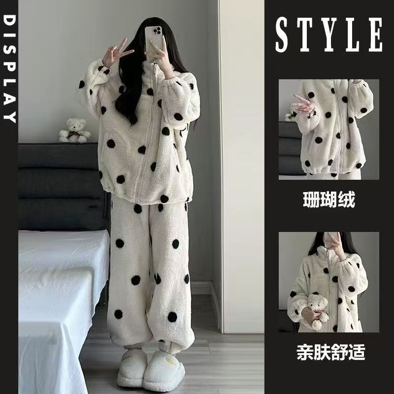情侣睡衣女款冬季珊瑚绒加绒加厚保暖秋冬天可外传家居服套装