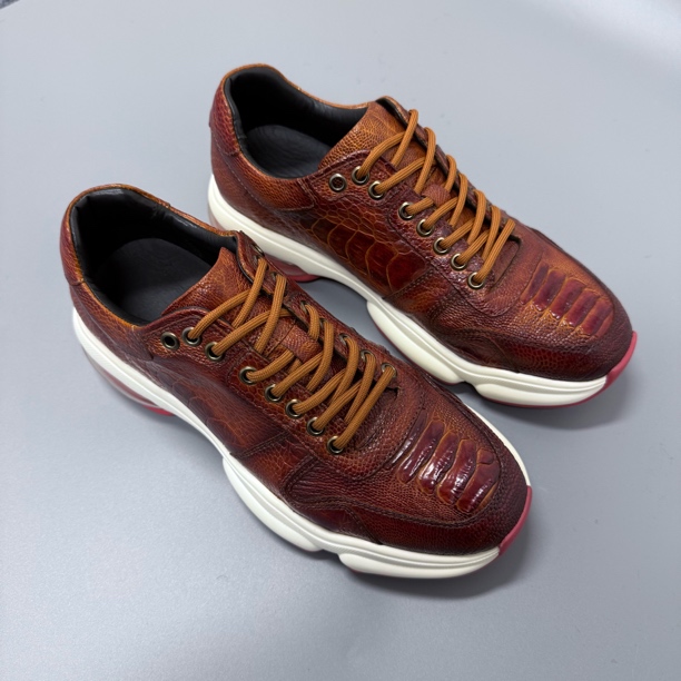 爱马斯丹顿手工擦色鸵鸟脚皮运动风轻奢高定时尚休闲四季男士潮鞋