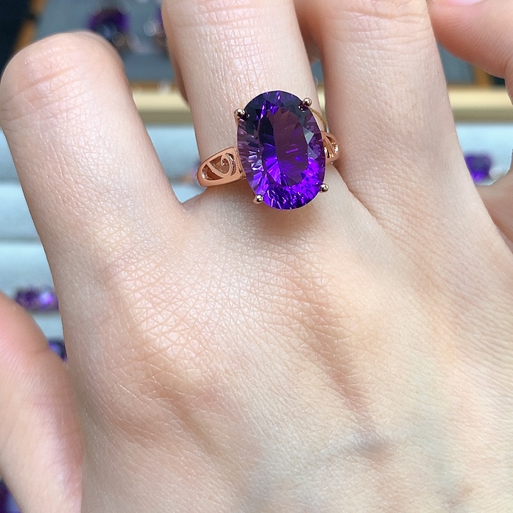 紫晶戒指银S925镶嵌天然紫水晶