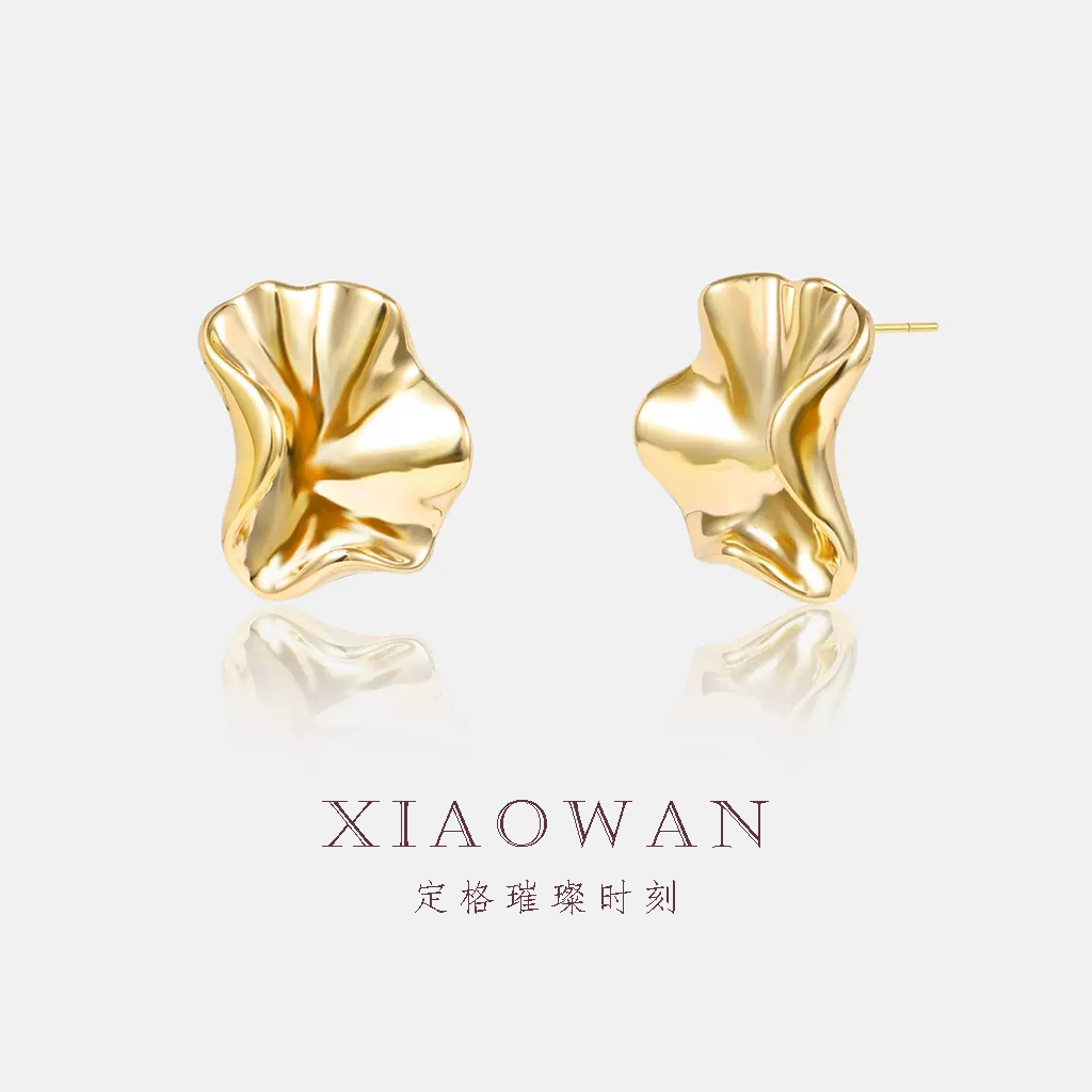 铜合金耳饰 XIAOWAN/波纹 ins风不规则凹凸时尚气质