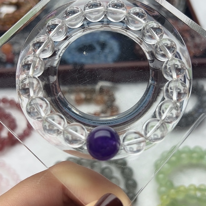 长石玉未镶嵌手串紫水晶搭白水晶