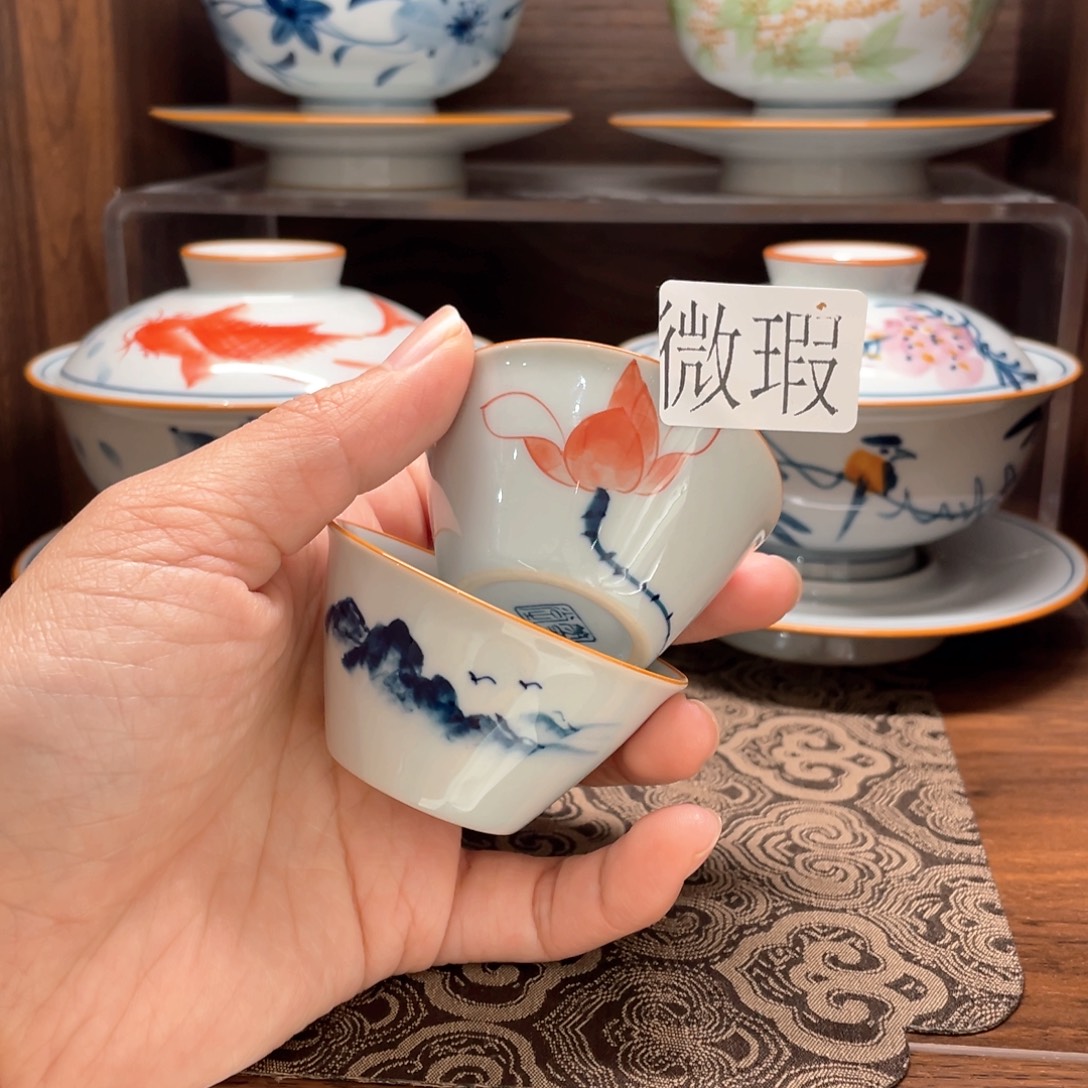 釉下手绘茶具微瑕