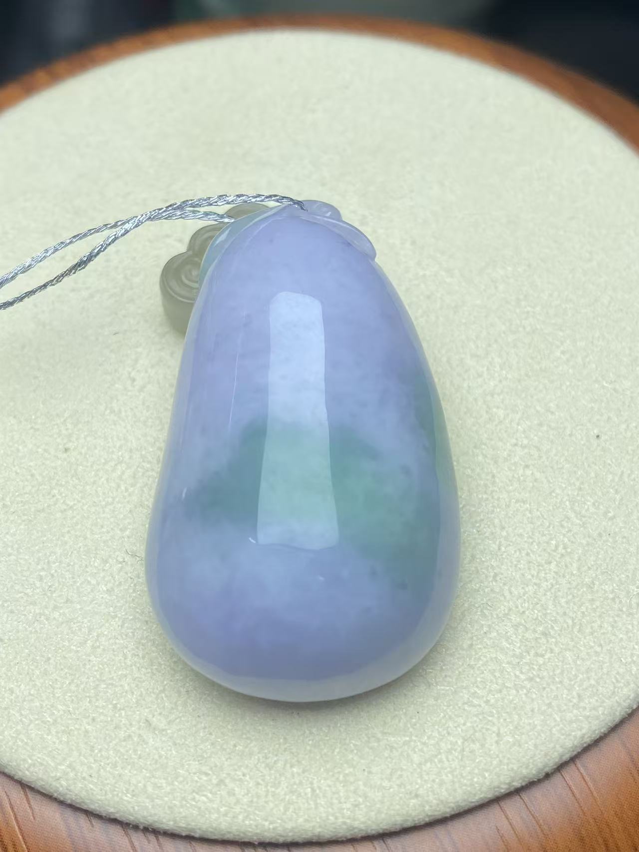 天然翡翠紫罗兰春带彩胖福瓜21*36mm吊坠
