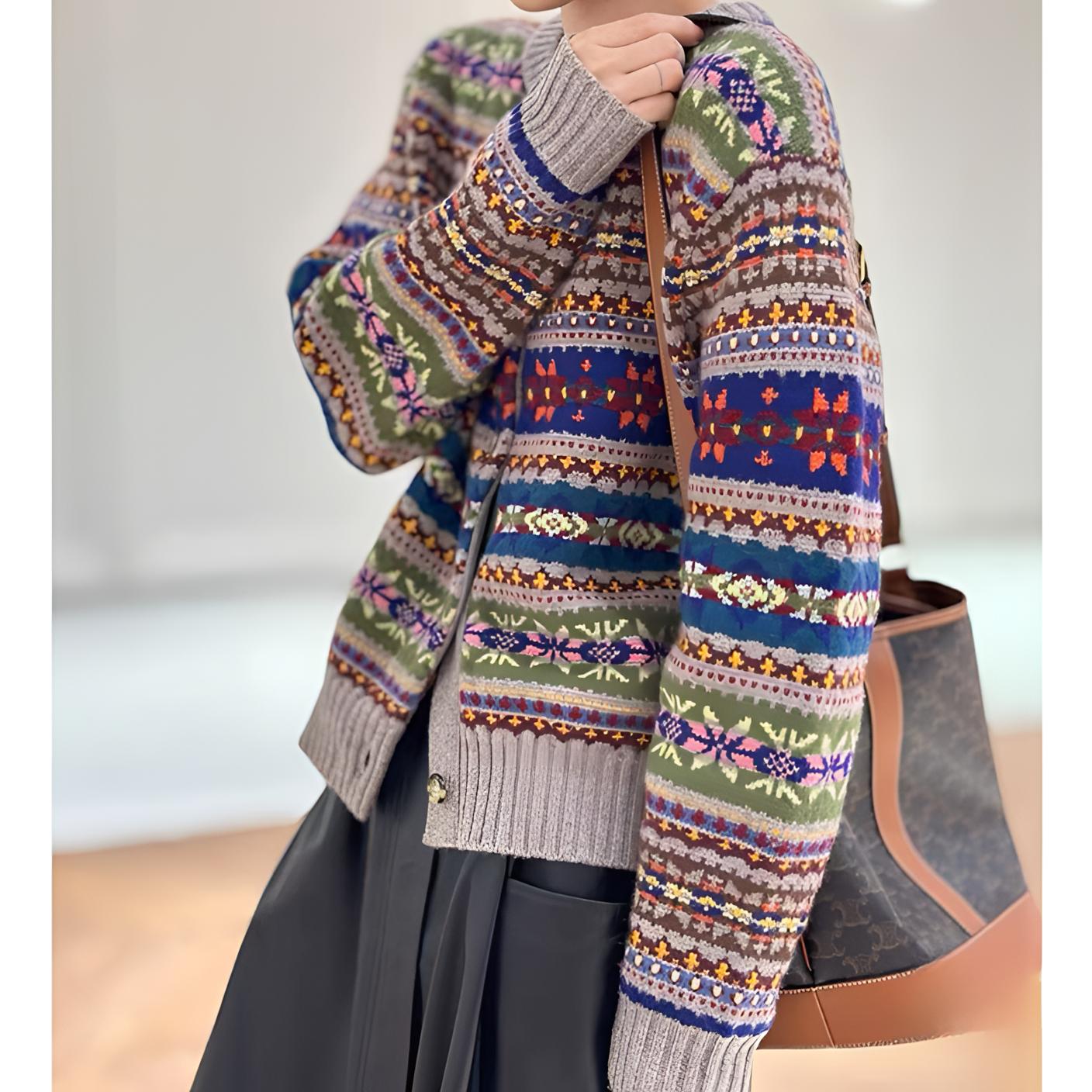 RL罗纹袖口开衫圆领长袖费尔岛毛衣 女款