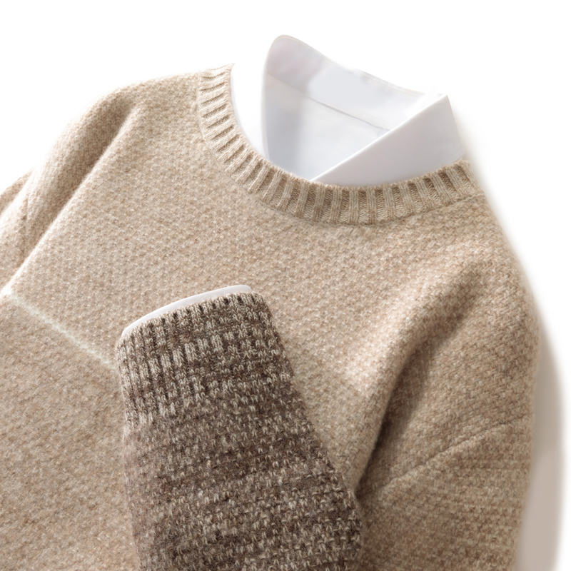 时尚成就品质生活~~重磅加厚男士圆领三股加厚花纱渐变色羊绒衫