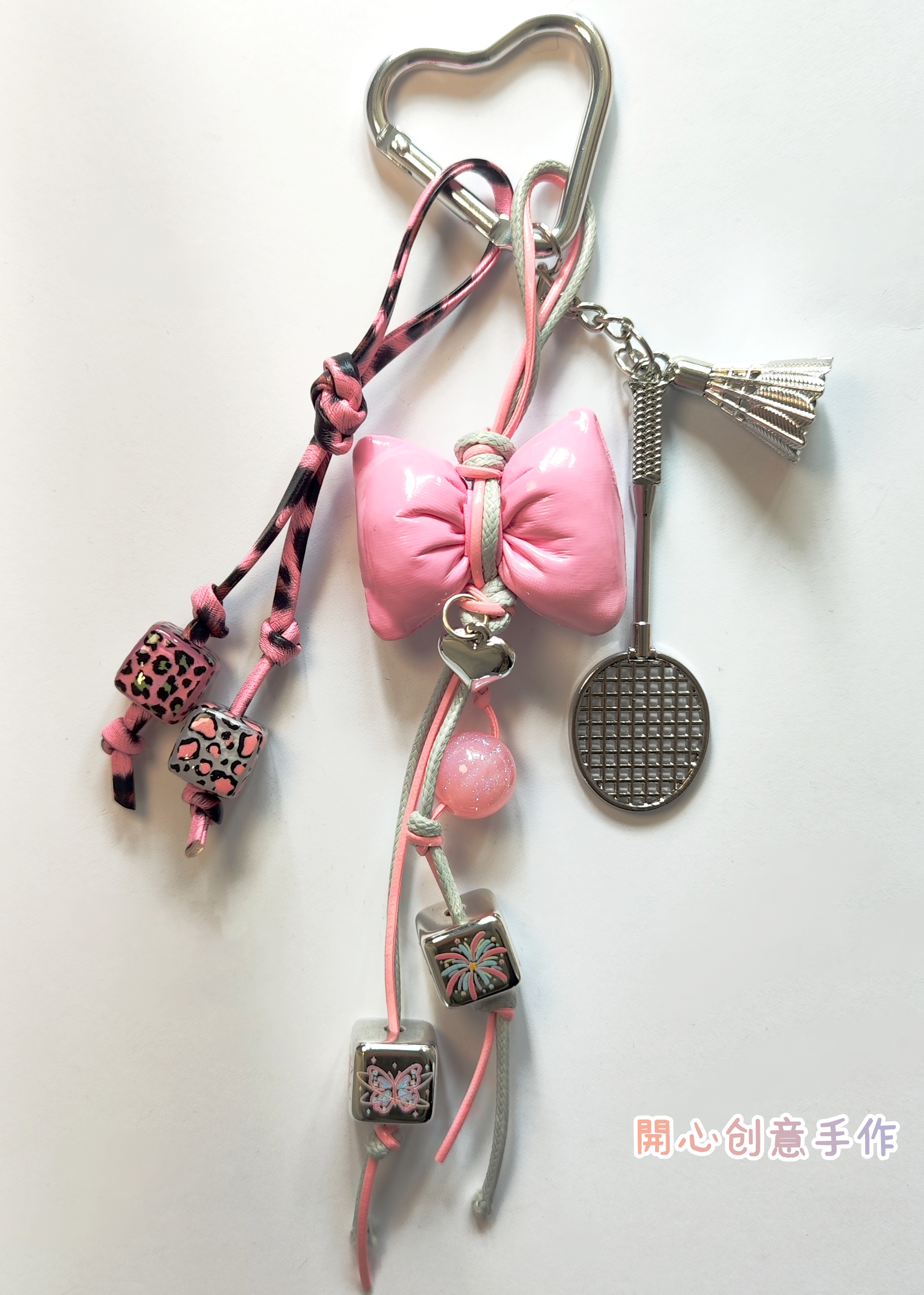 【银粉蝴蝶结】DIY原创个性豹纹皮绳编绳miu系包包挂件