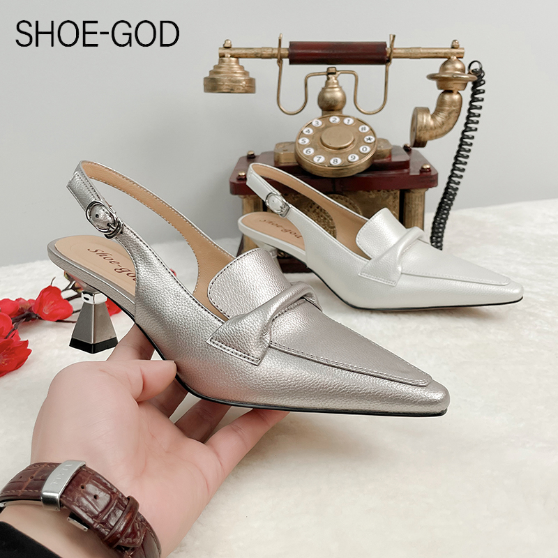 牛皮5厘米 2024年春季新款气质百搭尖头中跟拖鞋浅口单鞋sg055