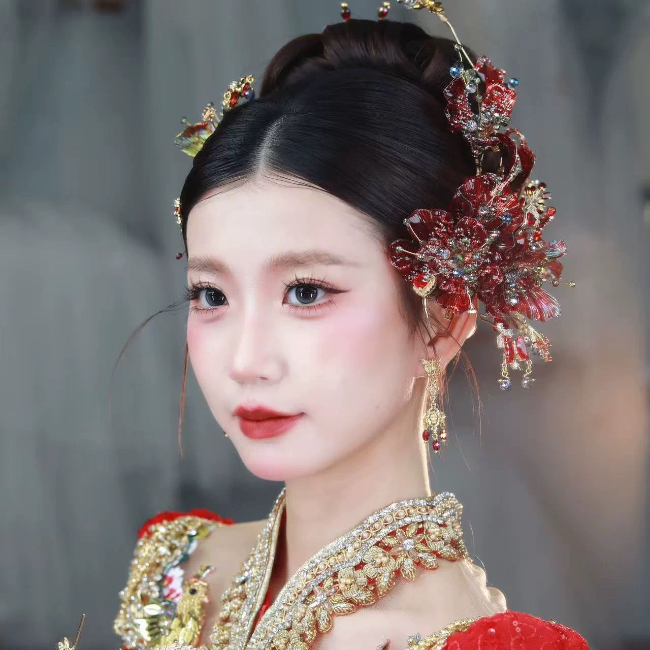 合金仿水晶婚庆饰品 12559复古红色中式分体新中式秀禾百搭款