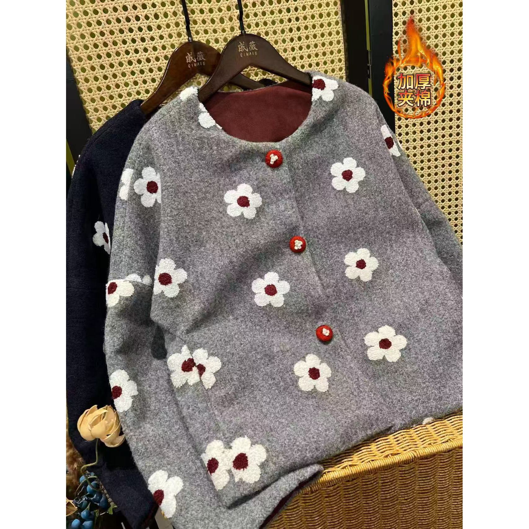 戚薇原创【小花】长55左右新款新中式国风厚款夹棉保暖冬季上衣