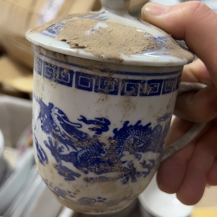 摆件陶景德镇青花龙纹办公杯